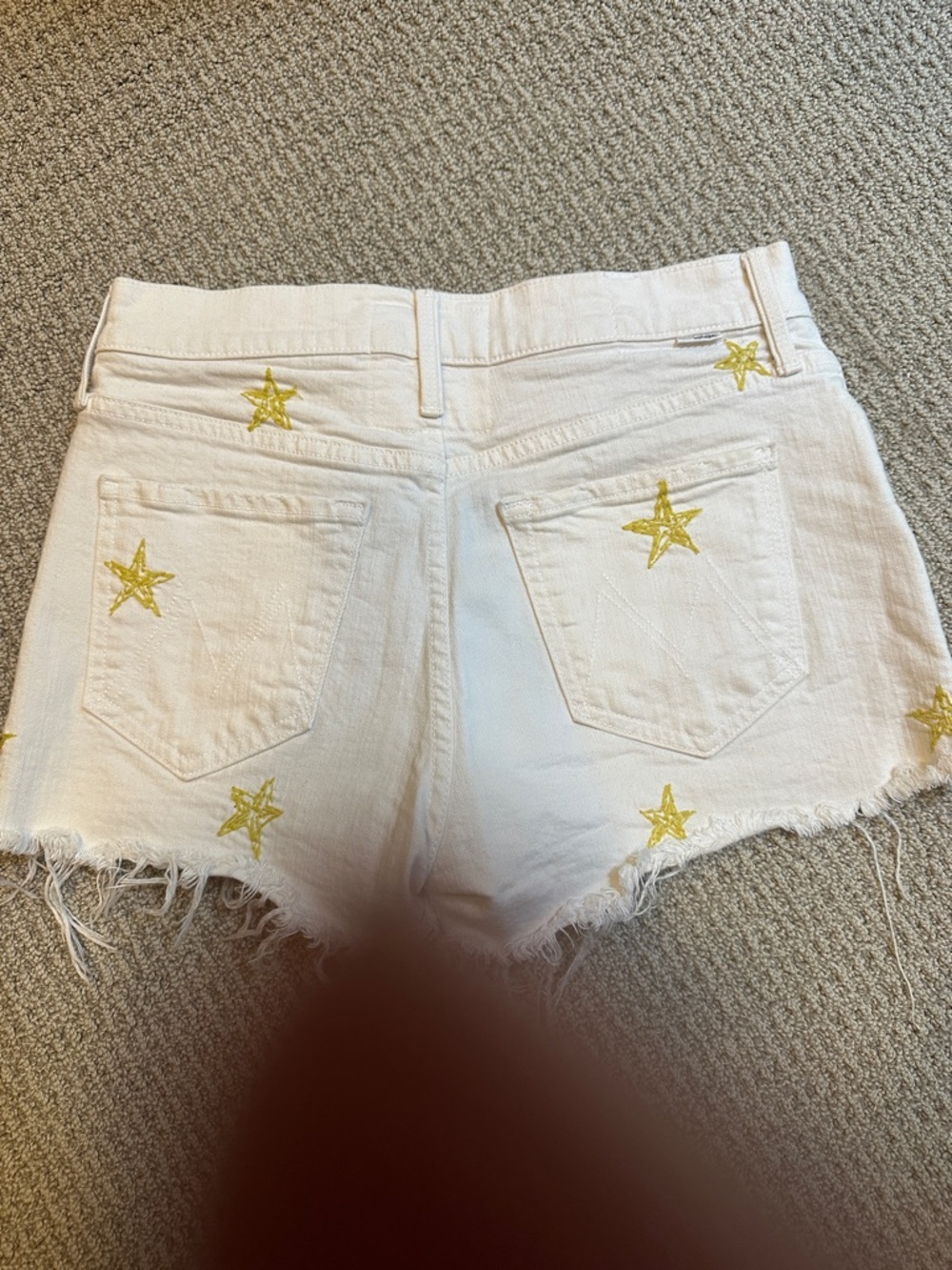 MOTHER White Denim Star-Embroidered Cutoff Shorts